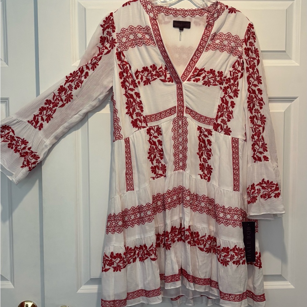Hale Bob Red and White Long Sleeve Sundress